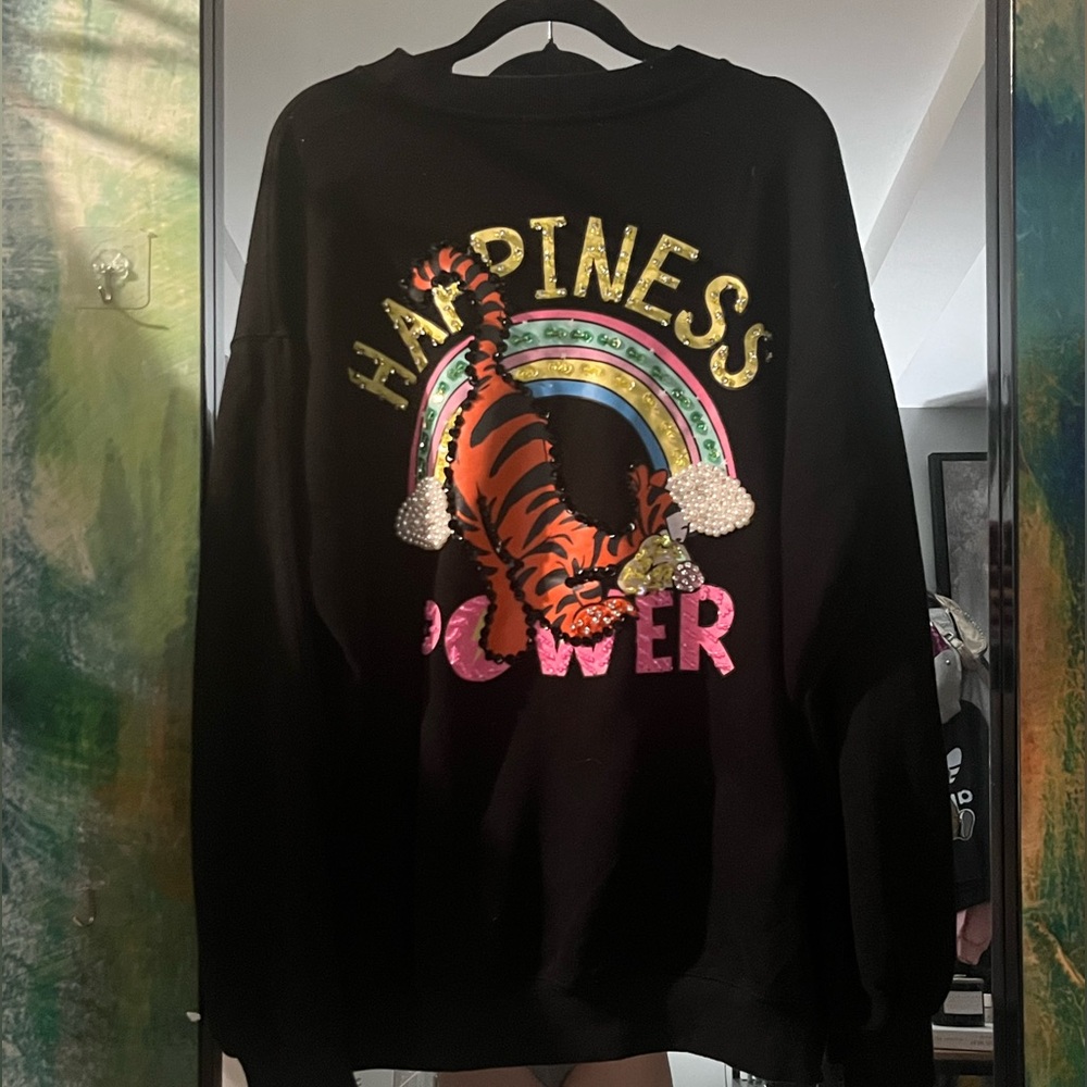 ‘HAPPINESS’ Black Sweatshirt with..Fabulous Stones all over the back..O/S😍😍 NWOT